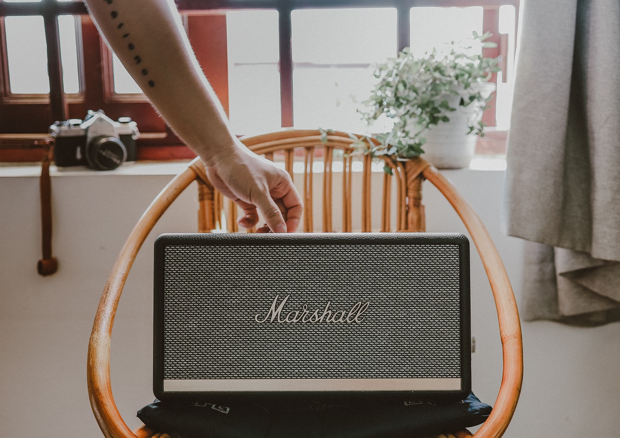 Marshall speaker on a chair